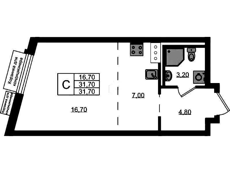 Квартира студия 31.7 м², 2/8 эт., ЖК «Курортный квартал»